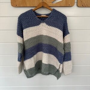 Cozy Striped Sweater in Blue, Green, and Cream